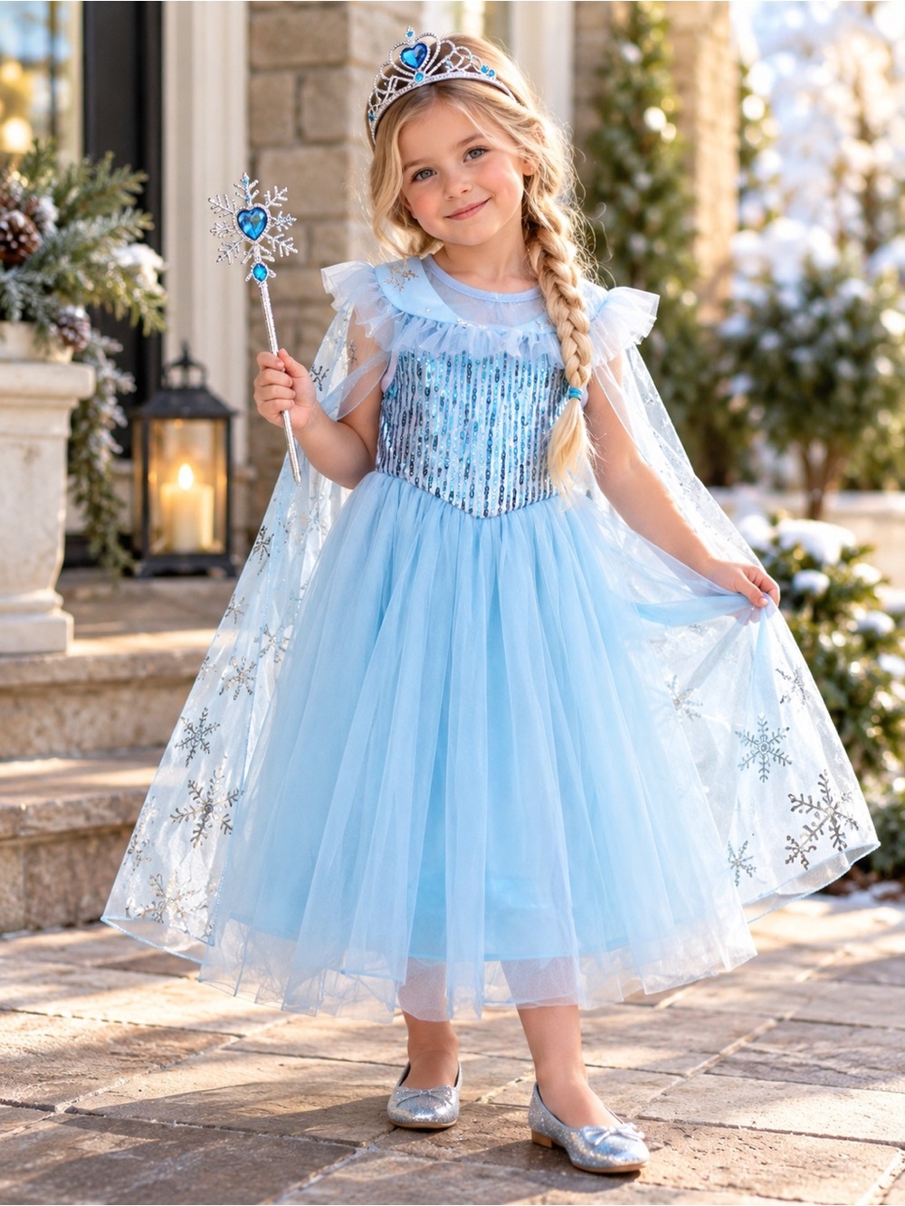 Frozen Princess Costume Dress Cape & Accessories Size 110 (4-5 yo) NWT